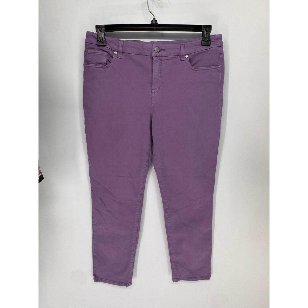 Chico's Pants Women 1.5 Size 10 Petite Purple So Slimming Girlfriend Ankle EUC